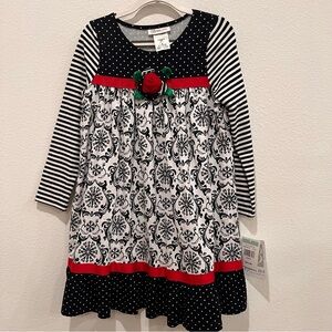 NWT Bonnie Jean girls dress size 8 mixed media white black holidays polka dot